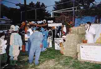 Halloween revelers begin to come.